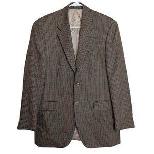 Lauren Ralph Lauren Men 38R Plaid Blazer Brown Houndstooth Wool Blend Sport Coat